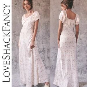 LoveShackFancy Madara 100% Silk On/Off Shoulder Dress in Charm Color size M